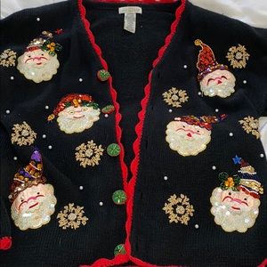 Ugly Christmas sweater Santa sequins black red L